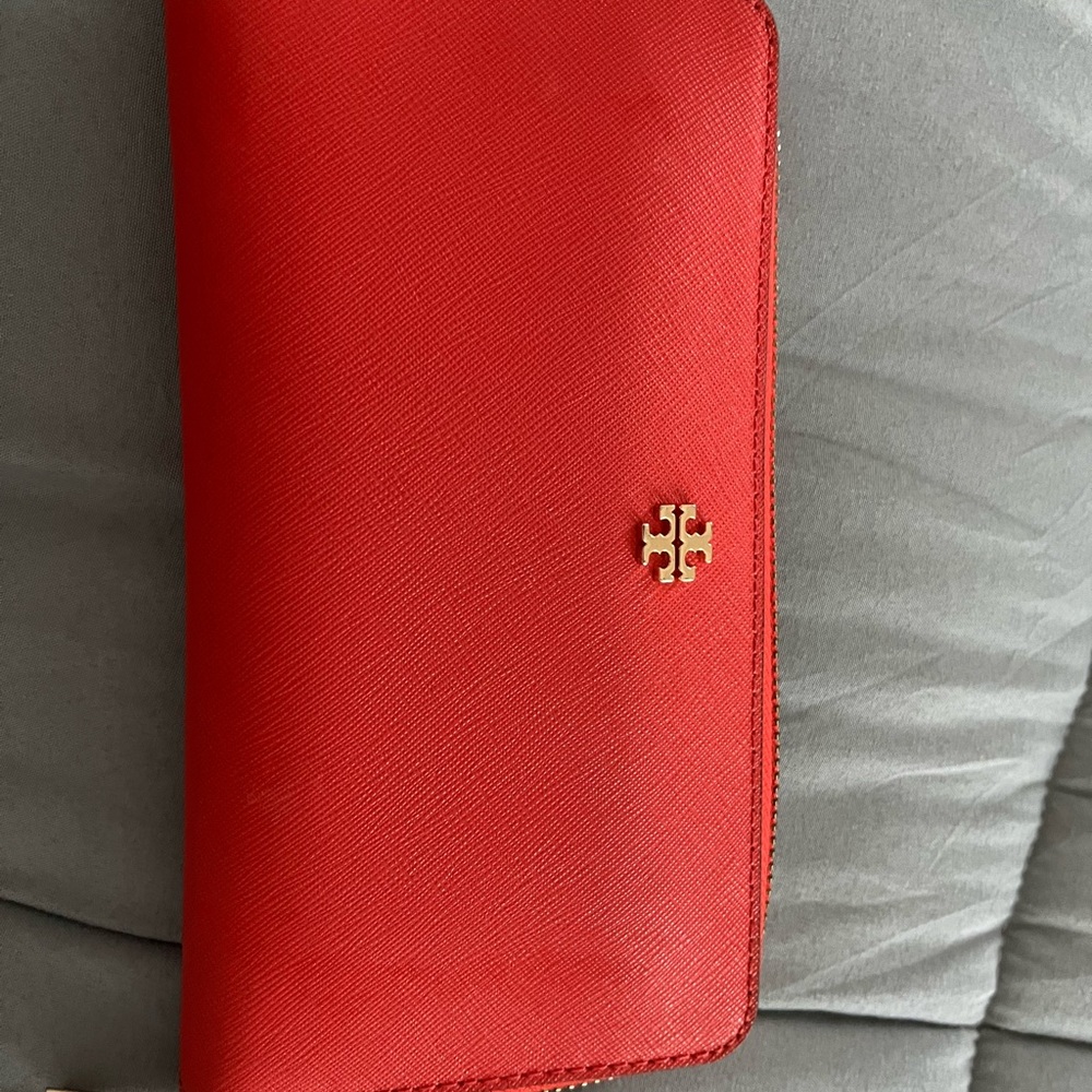 Tory Burch Red Wallet with Gold Accents